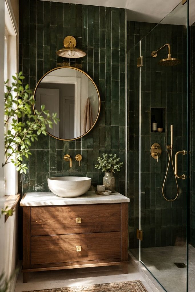 Green tiny full bathroom idea with floor to ceiling tile