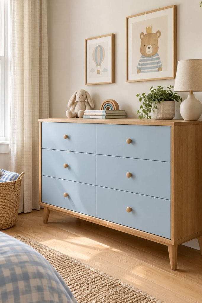 Painted dresser ideas in washable sky blue for a childs room