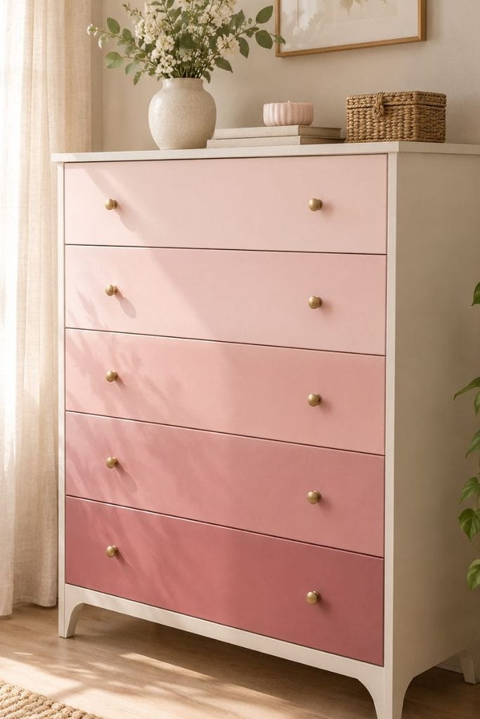 Painted dresser ideas with a dusty rose ombre finish