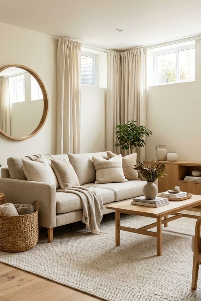 Basement living room ideas for making a dark space feel brighter and warmer
