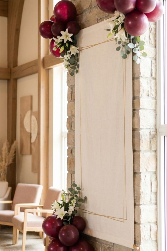  Pastor day decorations ideas with a cream gratitude banner and burgundy balloon accents.
